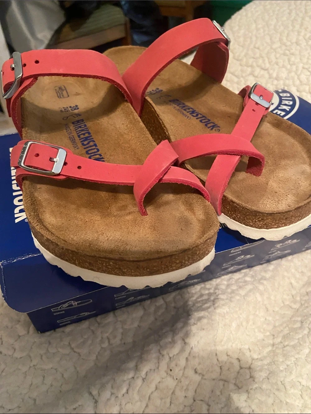 Birkenstock women’s Red uDouble-Strap Toe-Loop Sandals